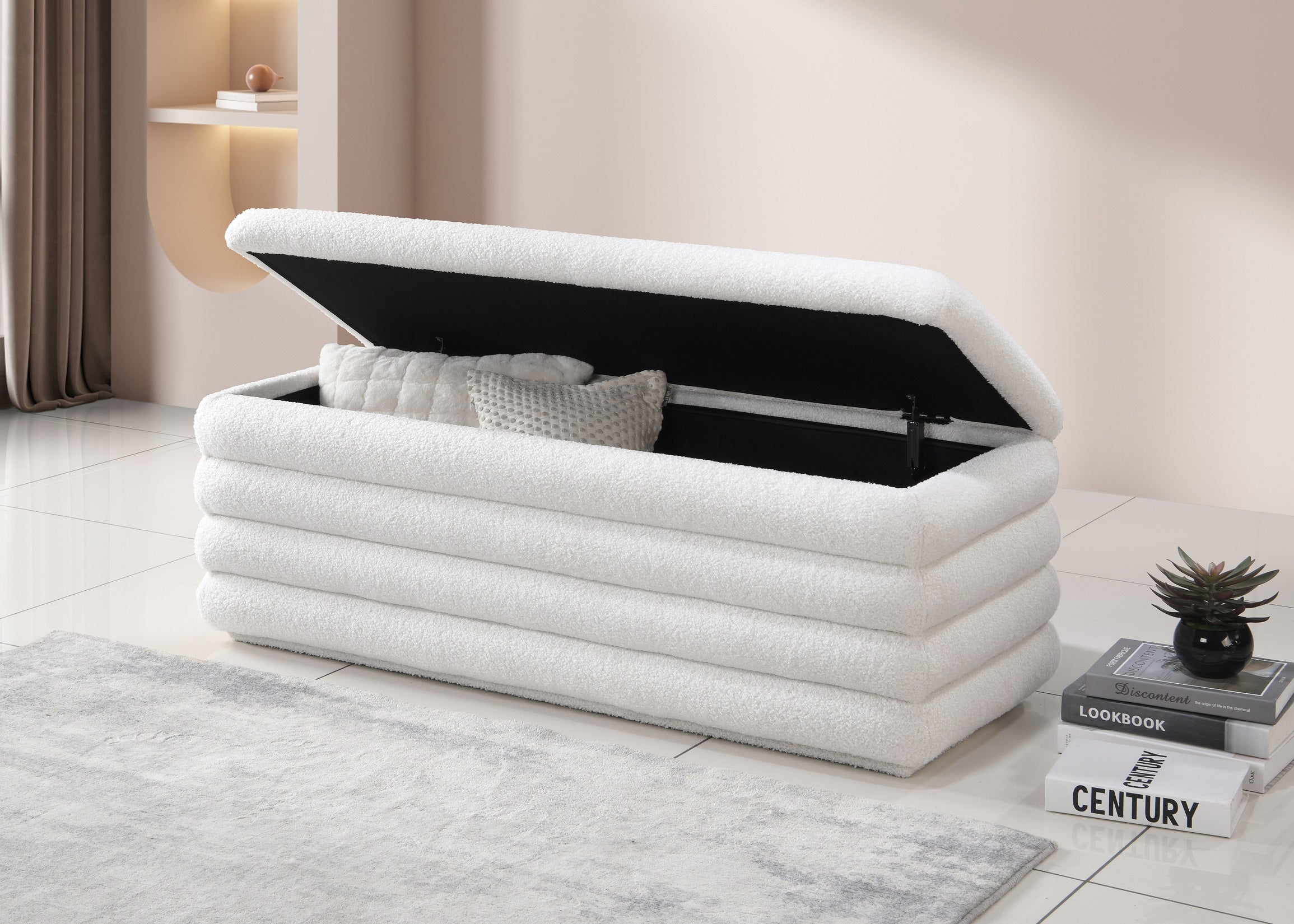 White Channel-Tufted Bedroom Set with Storage Bench – IF-5100/ IF-5101/ IF-5102