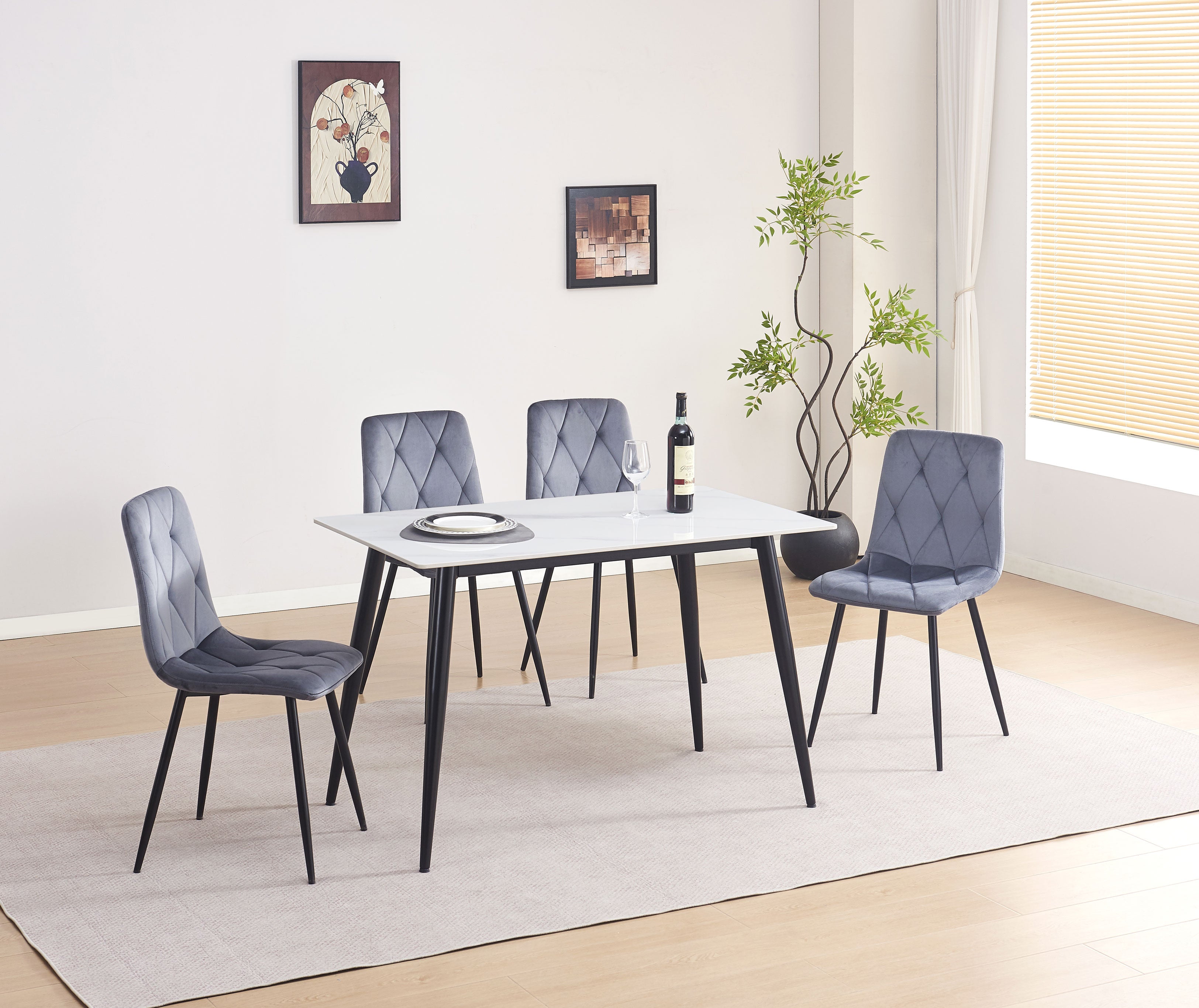 Upholstered in Soft Dark Grey Velvet Dinette Set – T-1630 C-1632