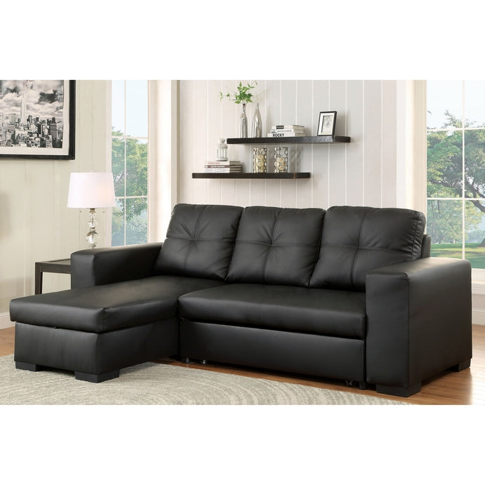 Black Faux Leather Sleeper Sectional with Storage Chaise – IF-9032 W/Reversible Chaise