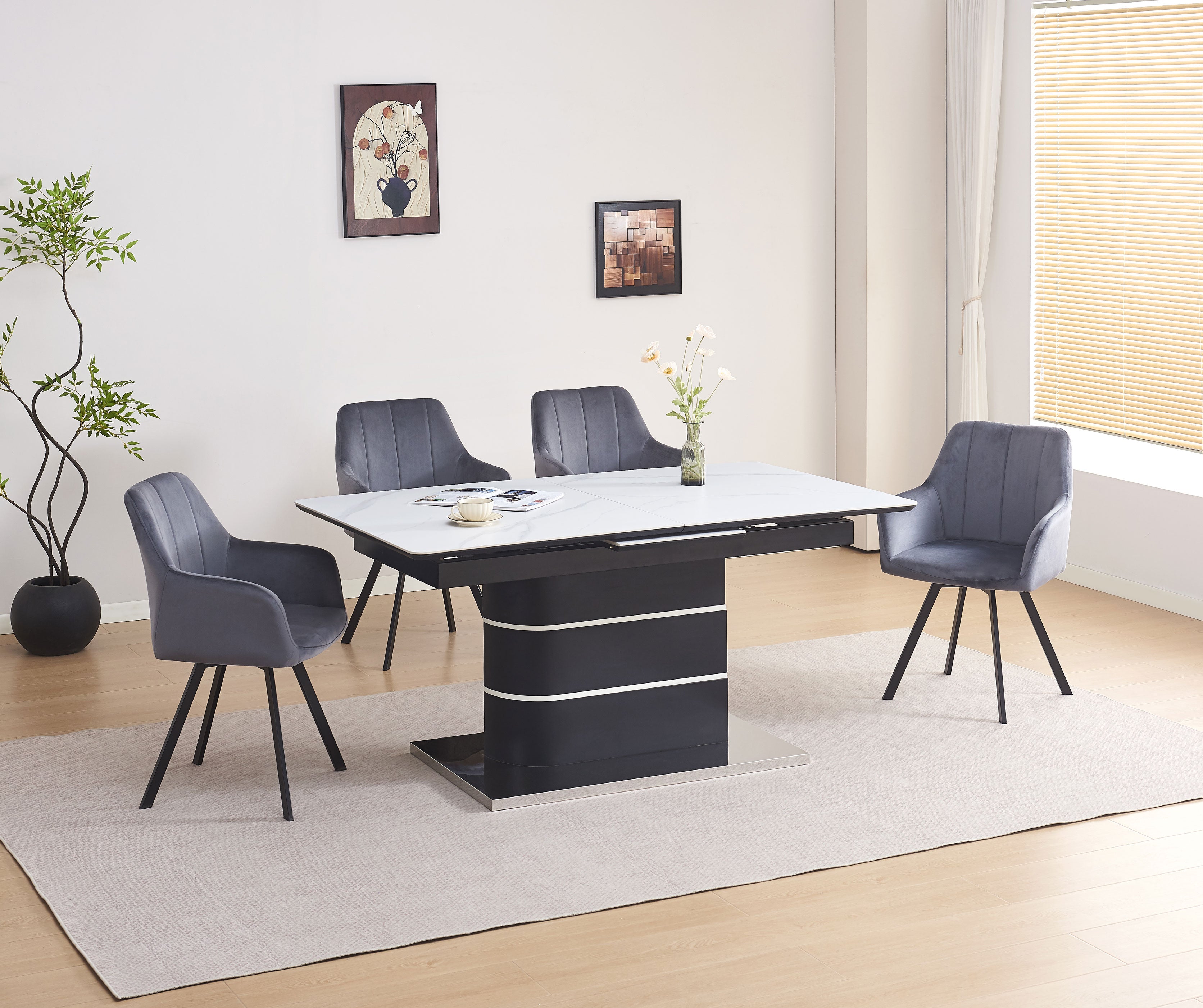 Upholstered in soft dark grey velvet Dinette Set – T-1410 C-1412
