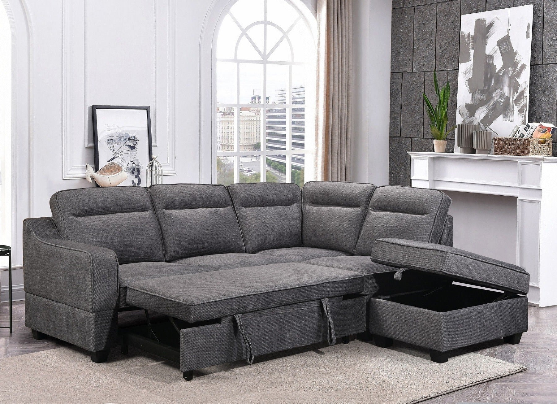 Black Faux Leather Sectional Sofa with Storage Chaise – IF-9010 RHF