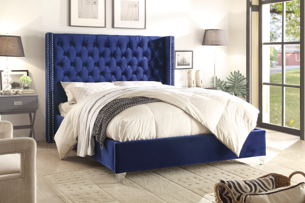 Rich Blue Velvet Fabric Bed – IF-5891
