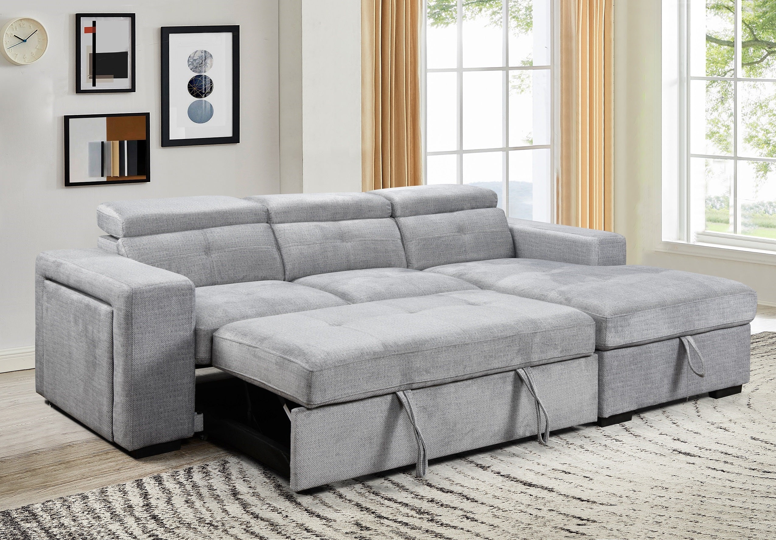 Light Grey Tufted U-Shape Sectional Sofa with Storage – IF-9081 RHF
