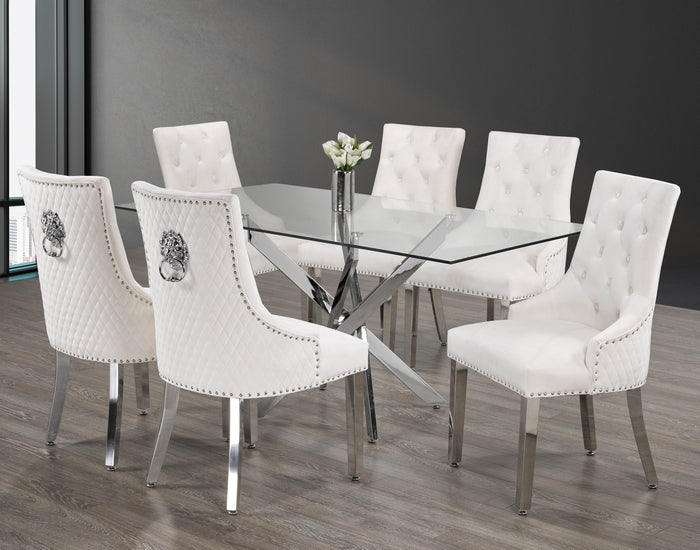 Cream Velvet/ Polished Chrome Dinette Set – T-1448 C-1253