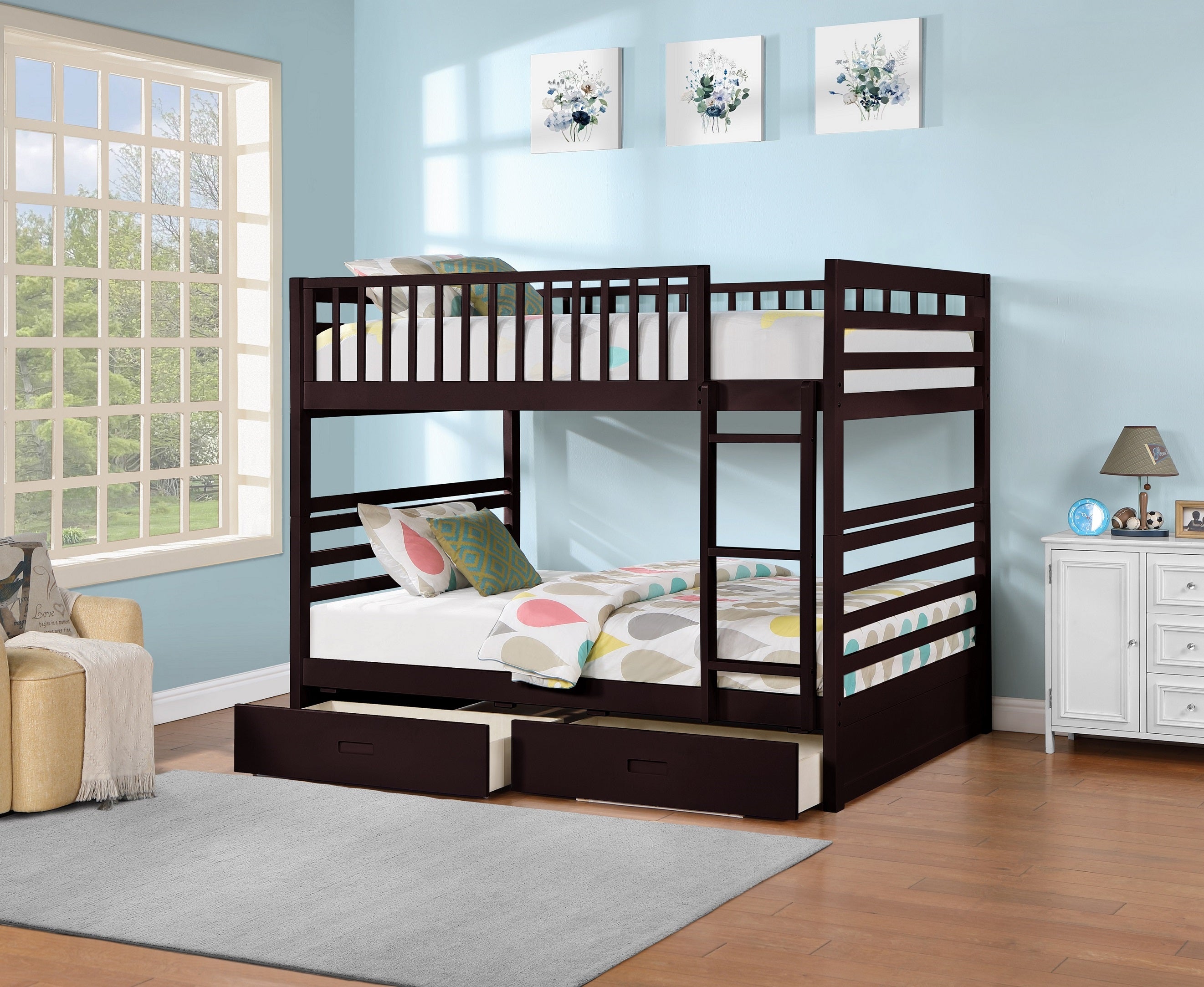 Made from Solid Wood and Wood Veneers Bunk Bed – B-115E (Double/Double)