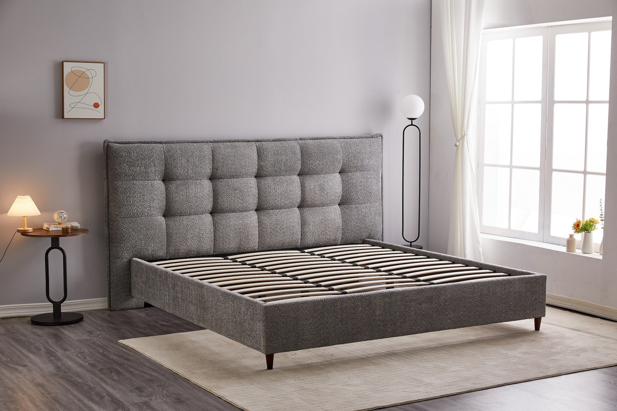 Soft Touch Grey Boucle Fabric Bed – IF-5940