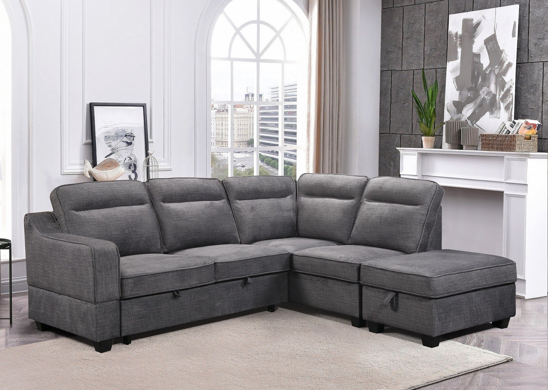 Black Faux Leather Sectional Sofa with Storage Chaise – IF-9010 RHF