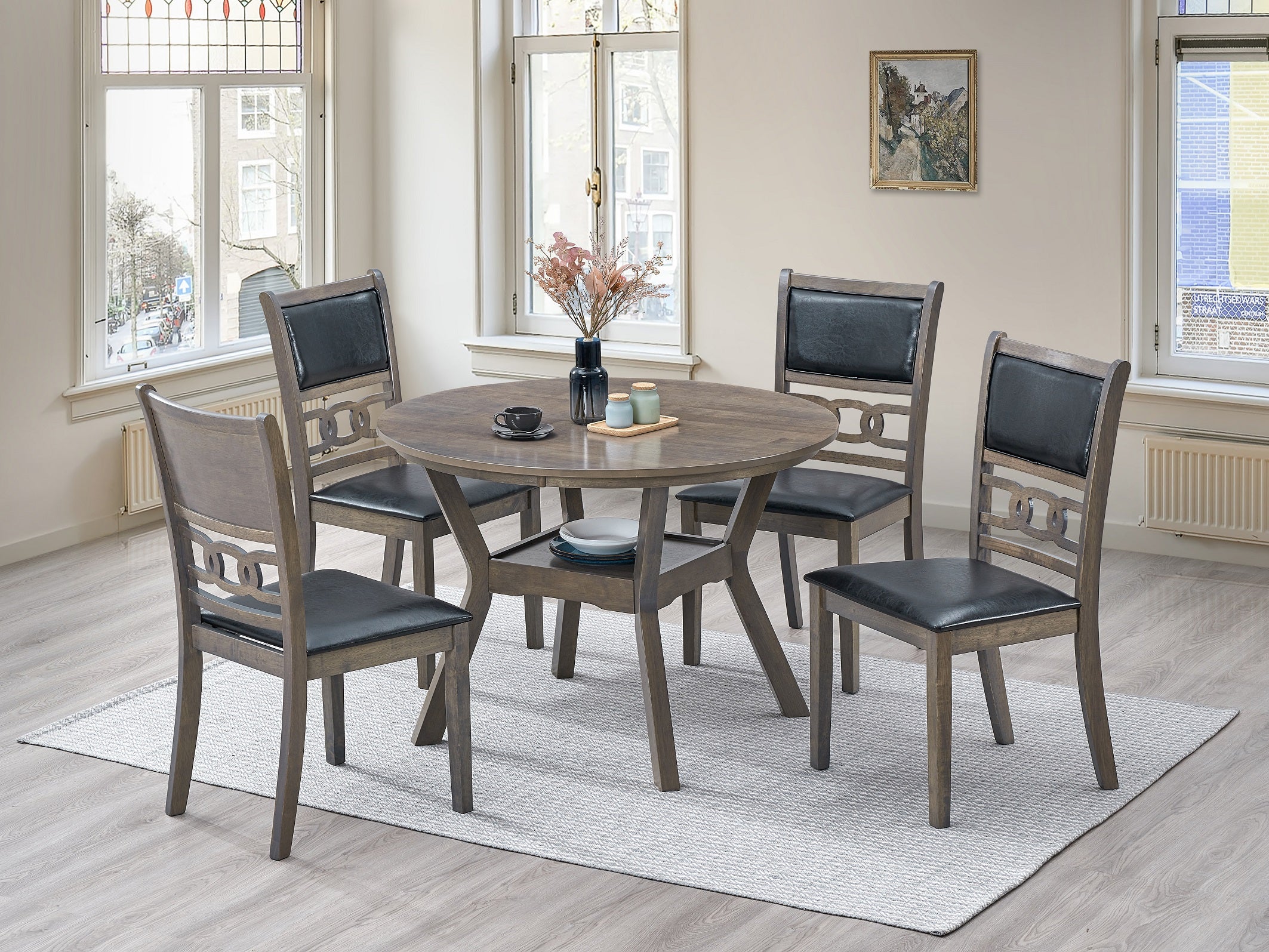 Black PU Upholstered Cushion Seats Dinette Set – T-1079 C-1083