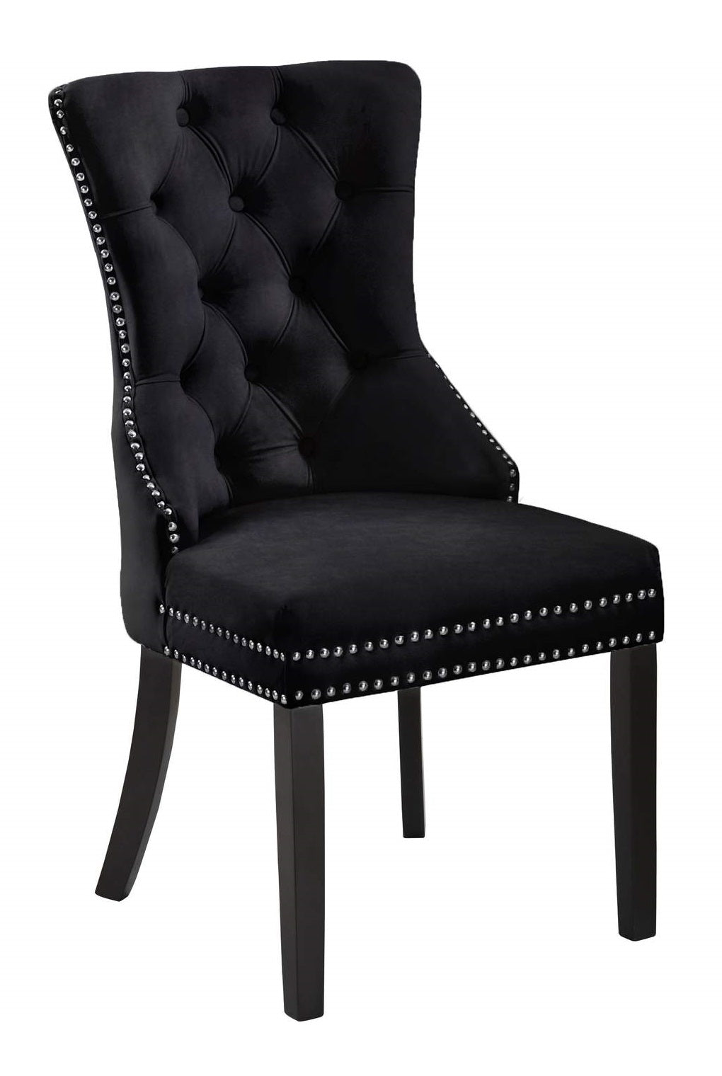 Image of c-1221: 02 black velvet dining chair with nail head details dining chair.
