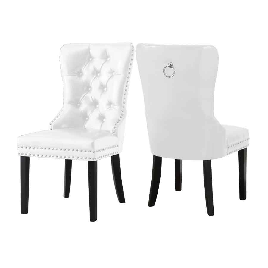 White Tufted Wingback Dining Chair with Nailhead Trim – C-1151