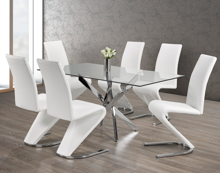 Chairs: ‘Z’ Shaped White PU With Chrome Dinette Set – T-1448 C-1786