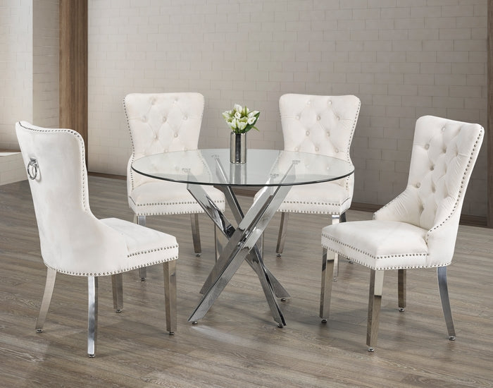 Cream Velvet/ Polished Chrome Dinette Set – T-1447 C-1263
