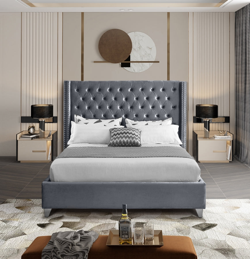 Rich Grey Velvet Fabric Bed – IF-5890