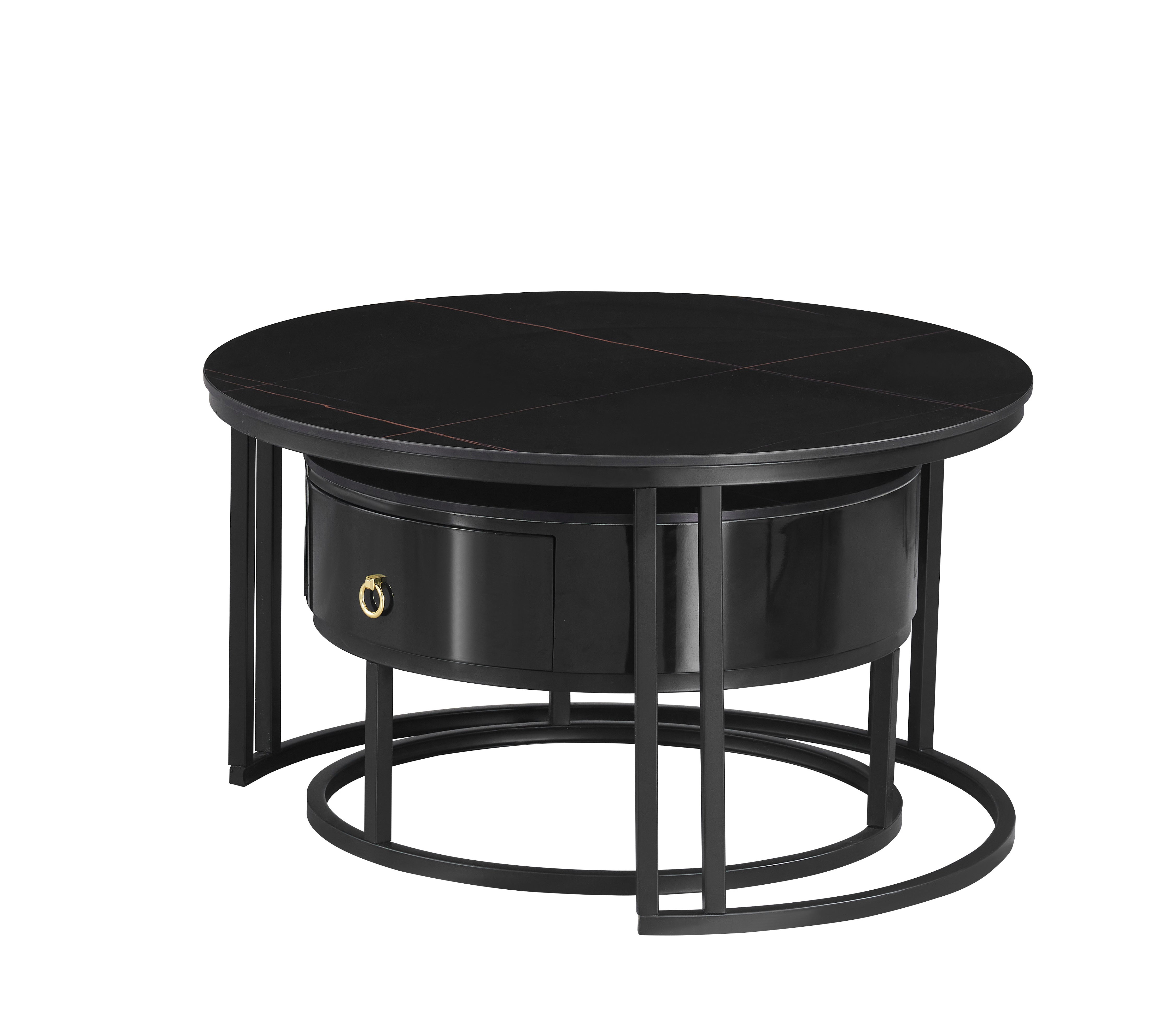 Marquina Midnight Black Stone Top With Black Steel Base Coffee / Side Table – IF-2667