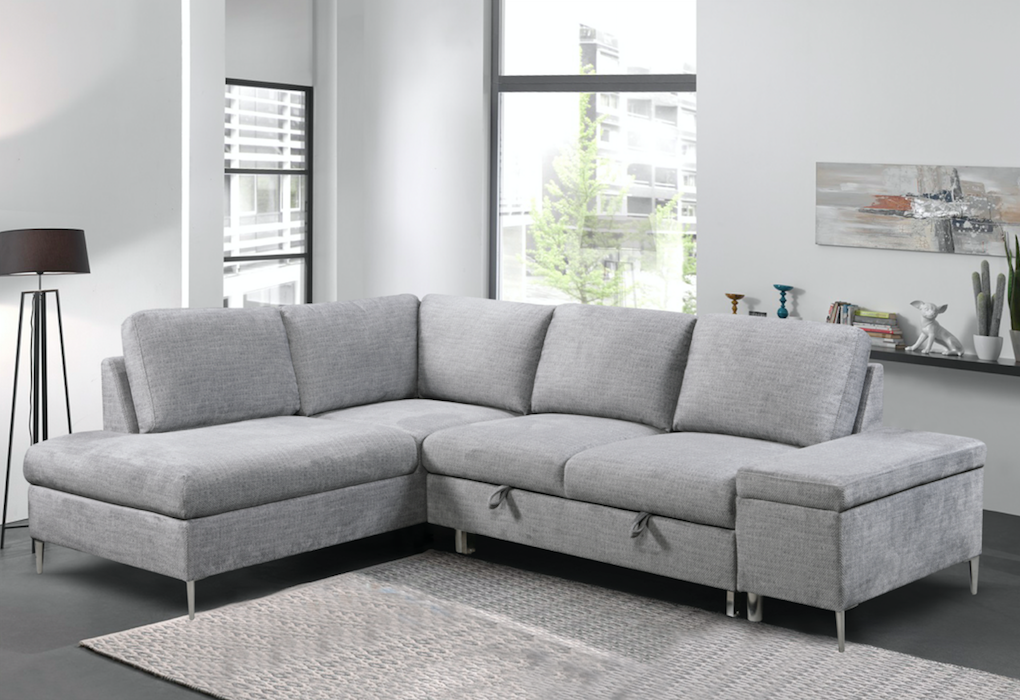 Grey Sleeper Sectional Sofa with Storage Chaise – IF-9022 LHF