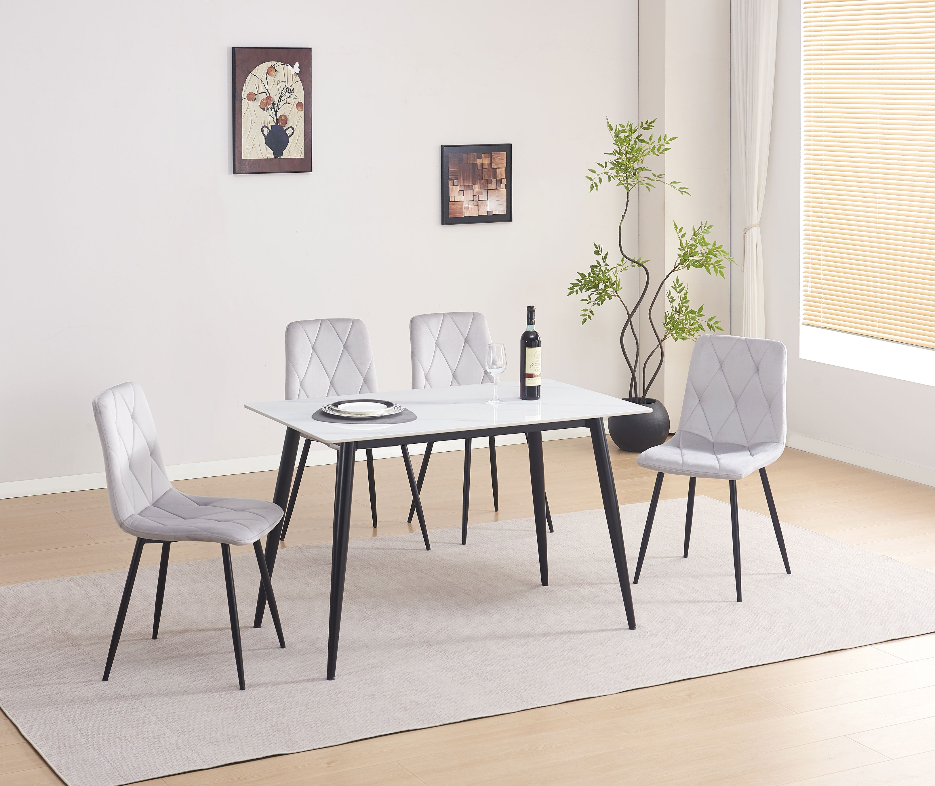 Upholstered in Soft Light Grey Velvet Dinette Set – T-1630 C-1631