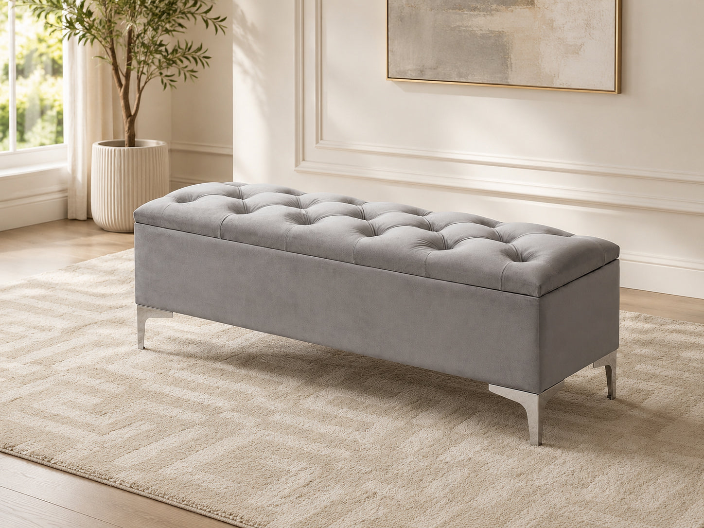 Grey Tufted Storage Bench – IF-6500
