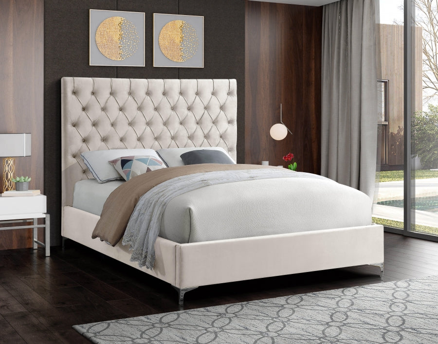 Ivory Tufted Bed with Chrome or Gold Legs – IF-5642 Chrome or Gold Legs