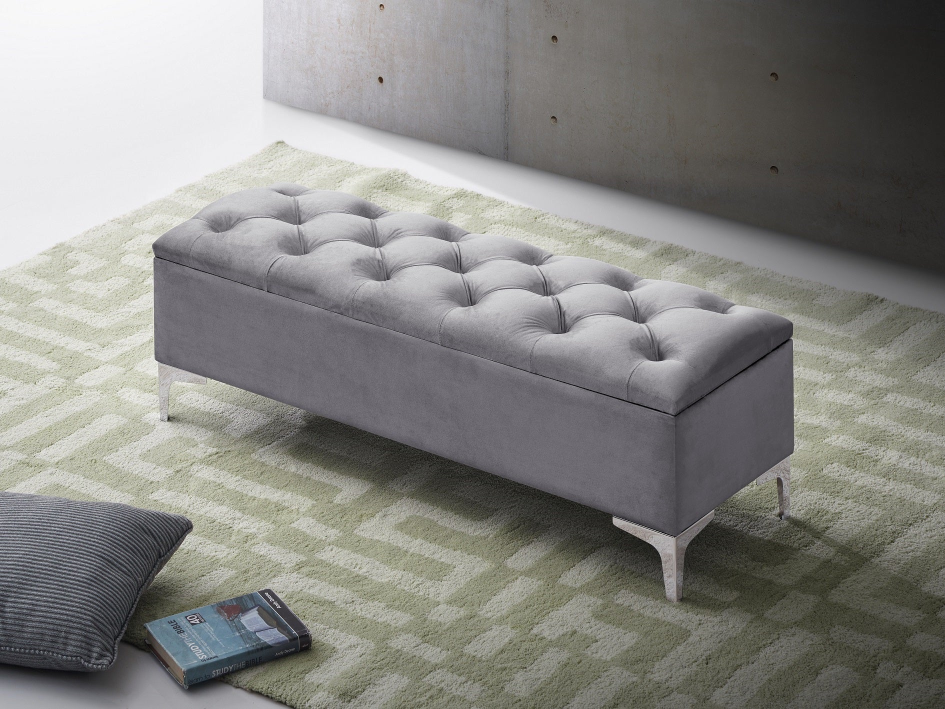 Grey Tufted Storage Bench – IF-6500