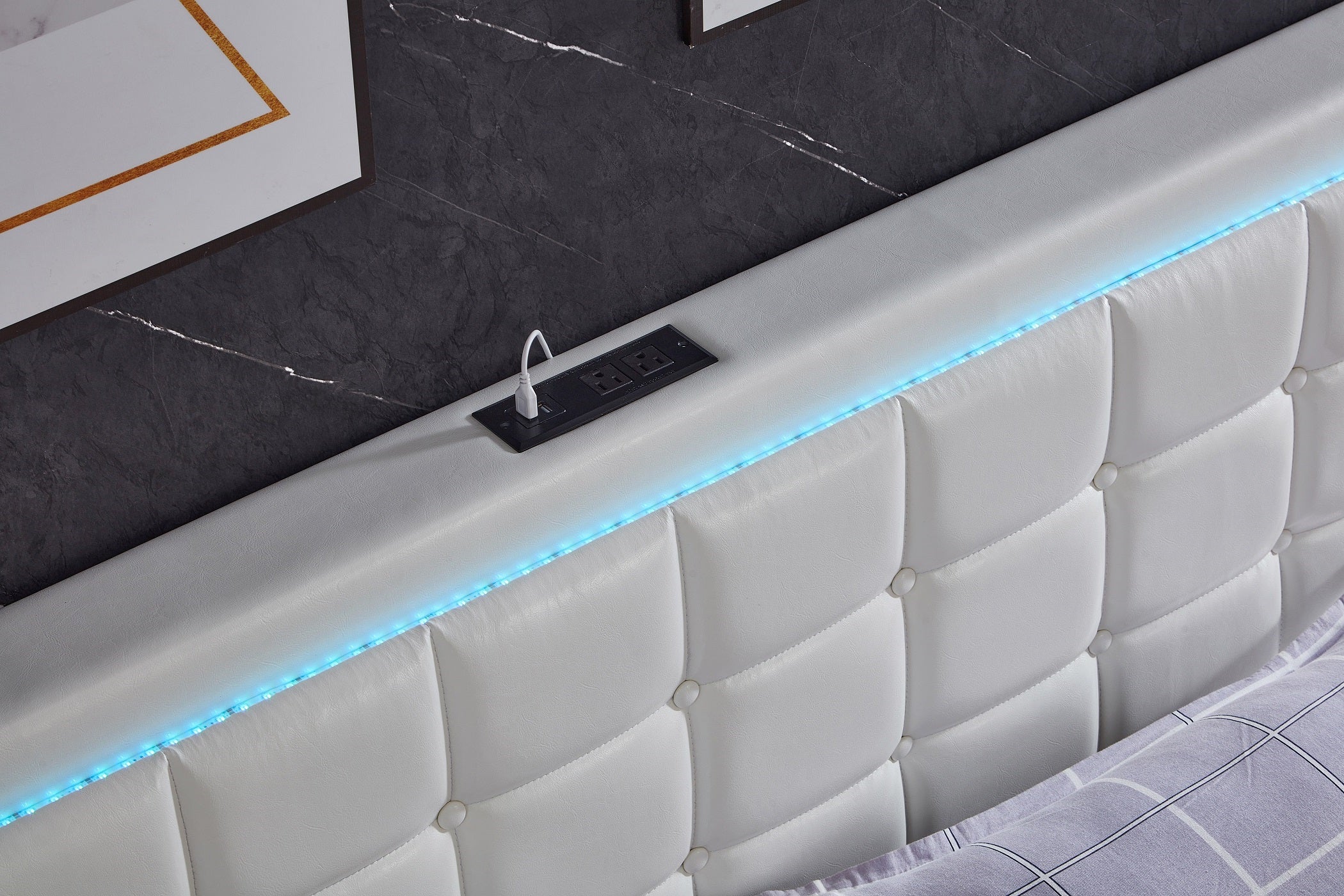 Grey Upholstered Storage Bed with LED Headboard – IF-5402