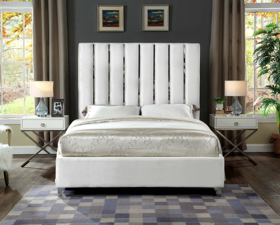Ivory Velvet Channel-Tufted Bed – IF-5622