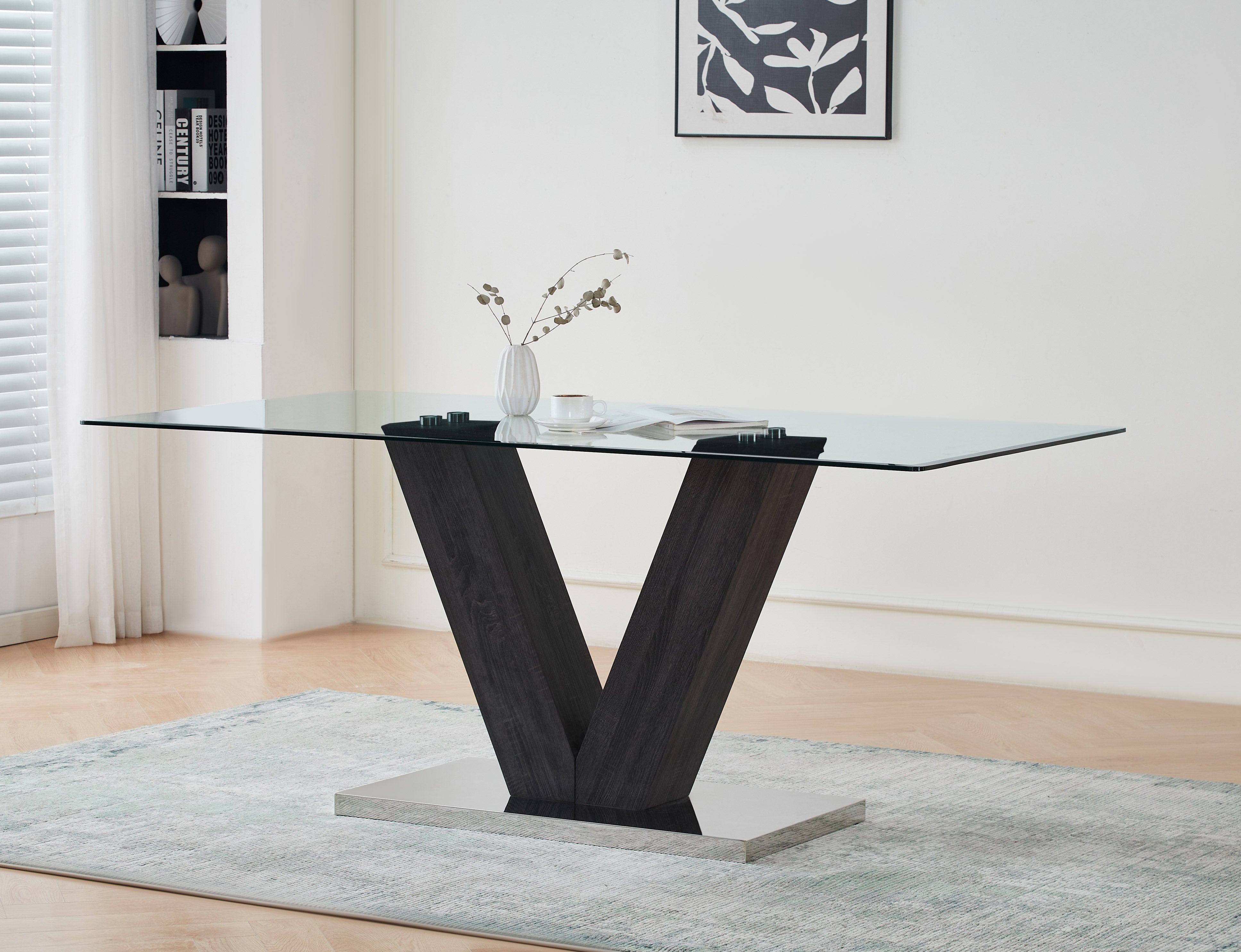 V-Shaped Grey Pedestal with Stainless Steel Base Dinette Set – T-1402 C-1782