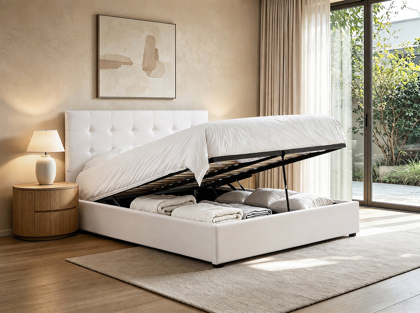 Button-Tufted Headboard with Soft Fabric Upholstery Bed – IF-5446