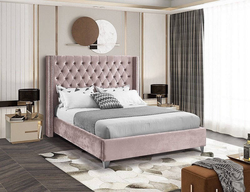 Rich Dusty Pink Velvet Fabric Bed – IF-5895