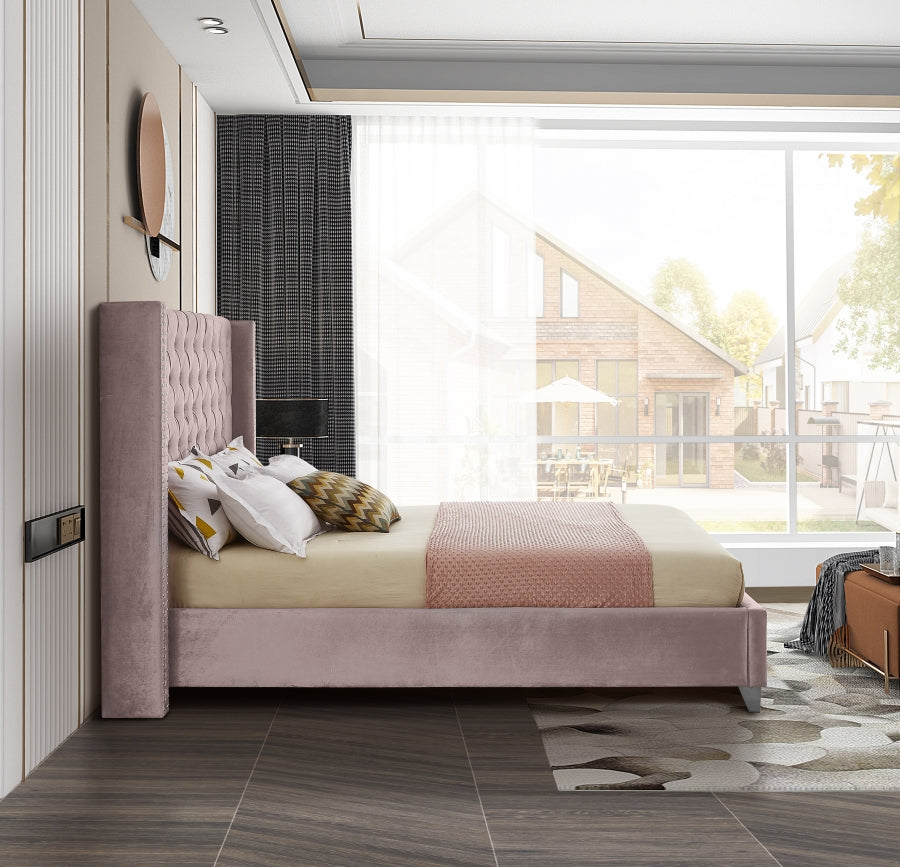 Rich Dusty Pink Velvet Fabric Bed – IF-5895