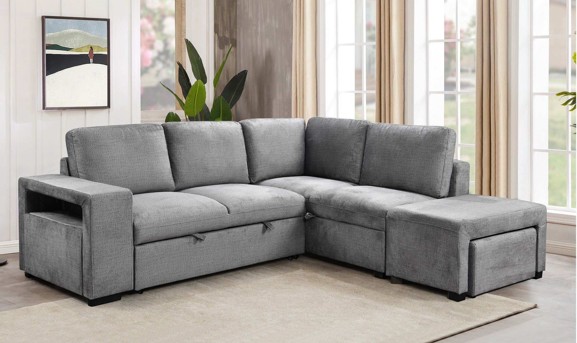 Grey Sleeper Sectional Sofa with Storage Chaise – IF-9035 RHF