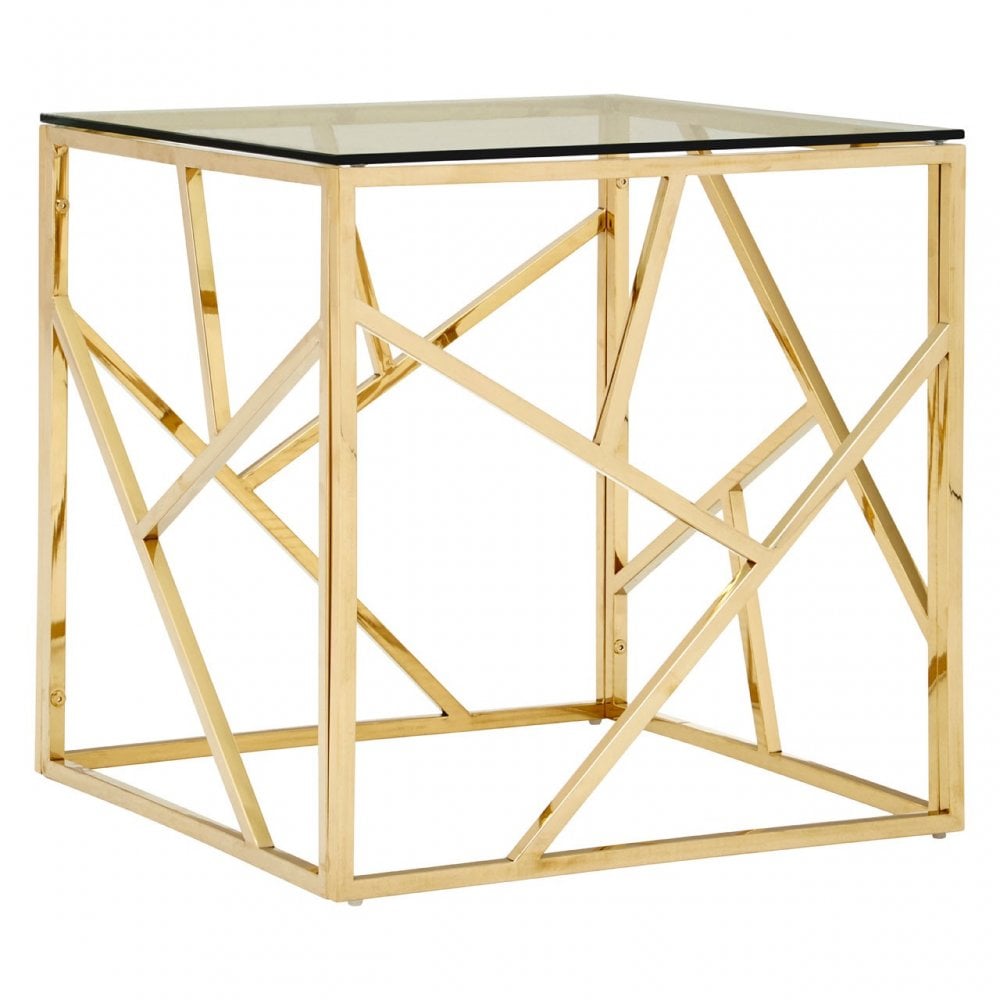 Gold Geometric Coffee & Side Table Set with Glass Top – IF-2340/IF-2341