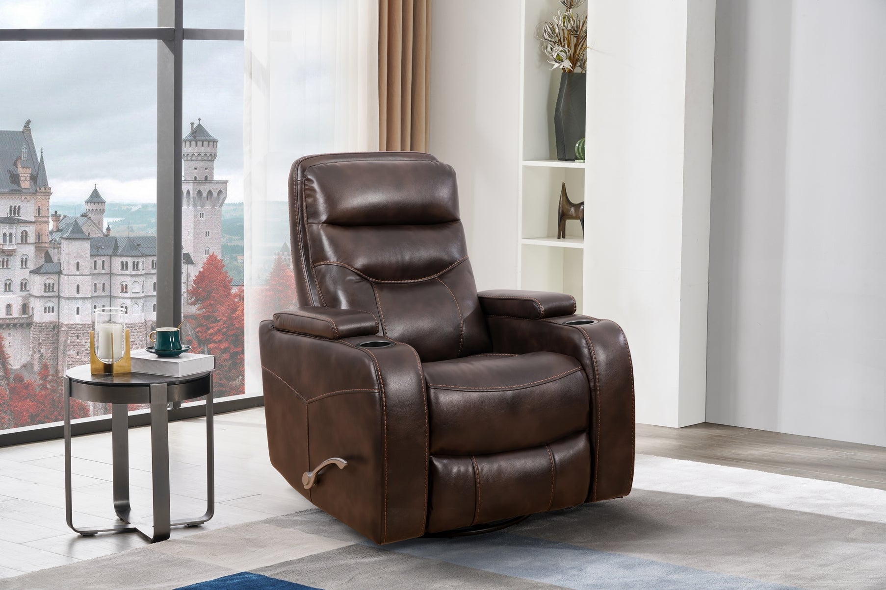 Brown Leather Power Recliner with Cupholder – IF-6311-M Recliner