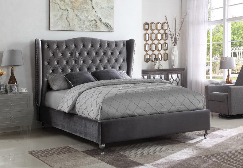 Grey Tufted Wingback Bed – IF-5520