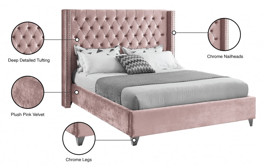 Rich Dusty Pink Velvet Fabric Bed – IF-5895