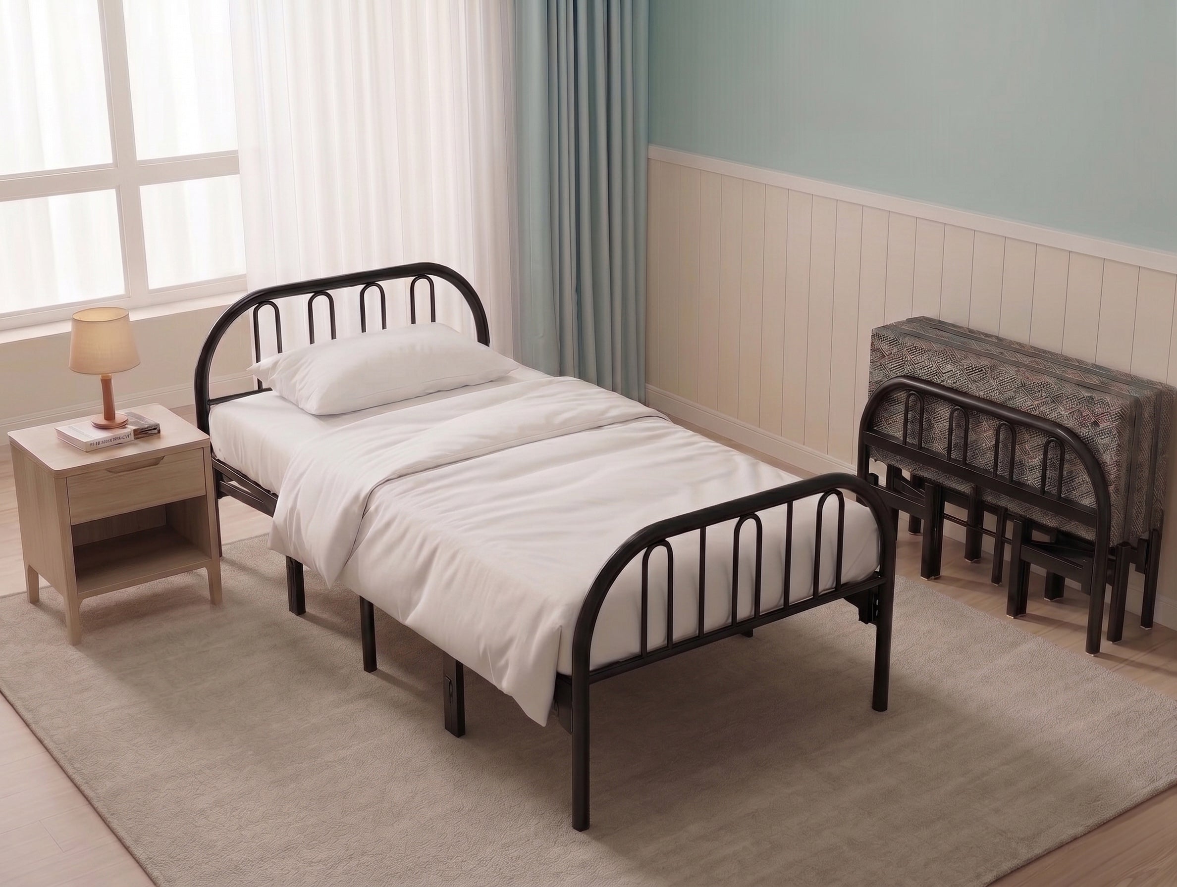 Guest-Ready in Seconds – Easy-fold frame sets up instantly for overnight visitors Folding Bed – I...