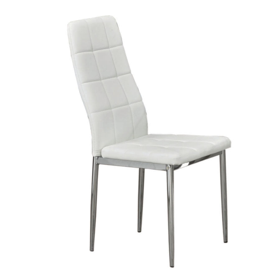 White Quilted Faux Leather Dining Chair with Chrome Legs – C-1771