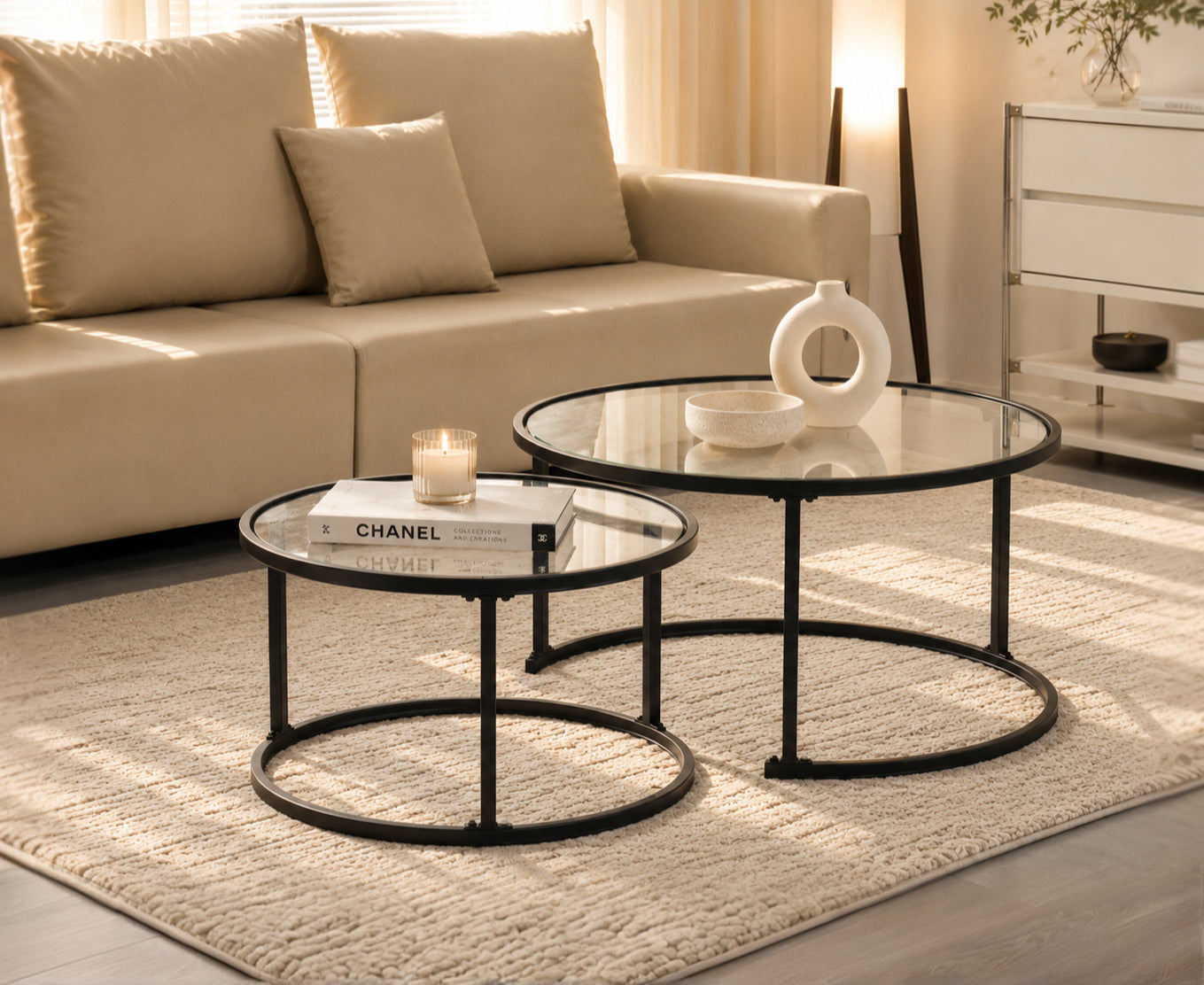 Matte Black Steel Frames with Tempered Glass Tops Coffee / Side Table – IF-2611