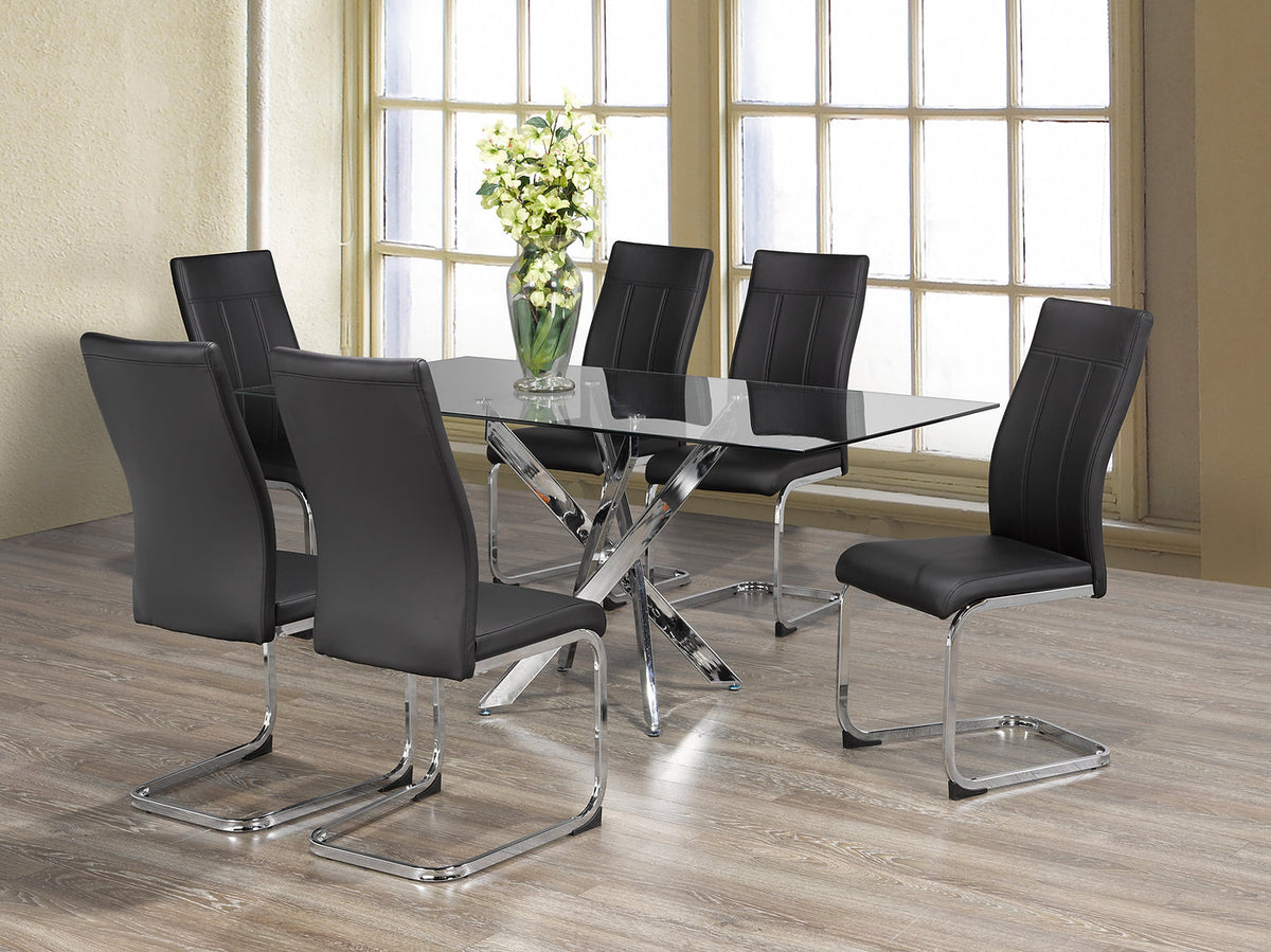 10mm Tempered Clear Glass with Chrome Legs Dinette Set – T-1448 C-1877