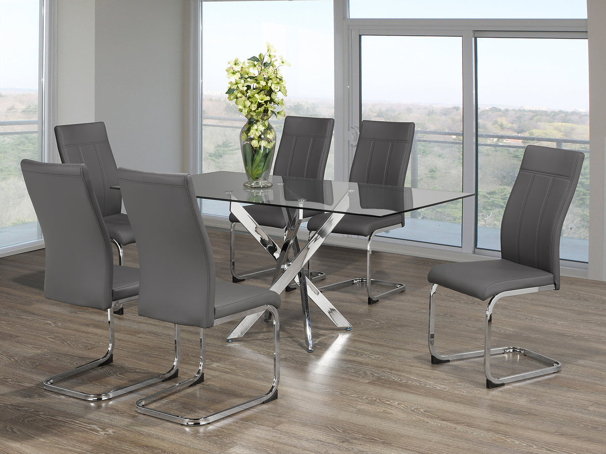 10mm Tempered Clear Glass with Chrome Legs Dinette Set – T-1448 C-1879