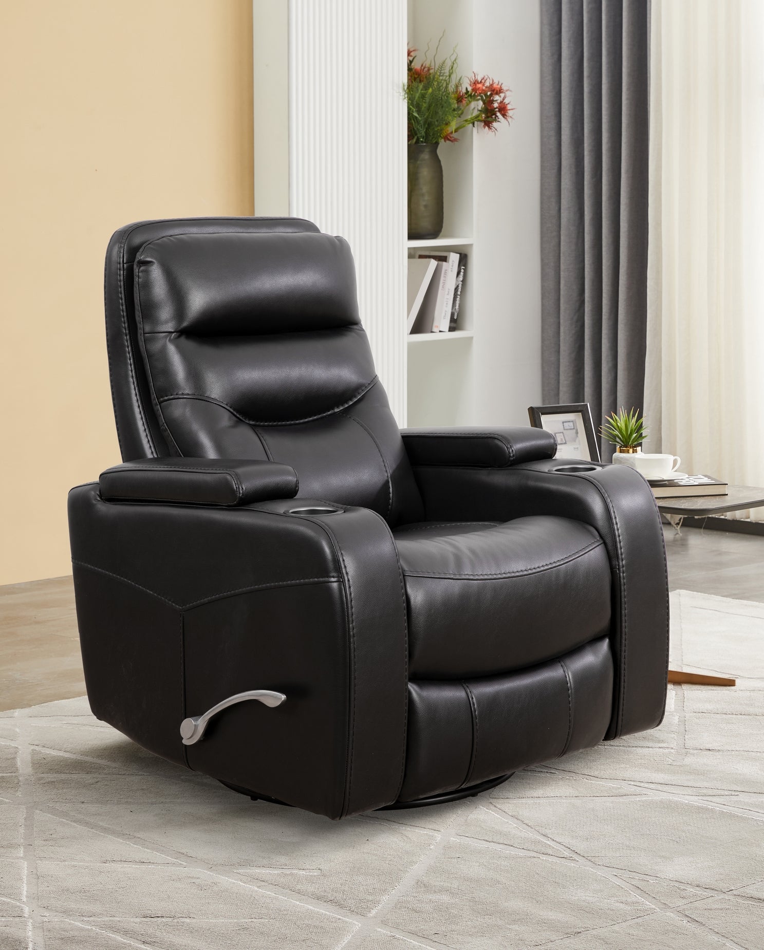 Black Leather Power Recliner with Cupholder – IF-6310-M Recliner