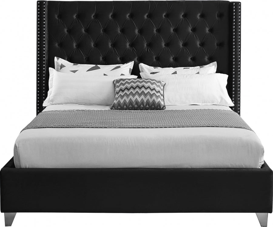 Rich Black Velvet Fabric Bed – IF-5893