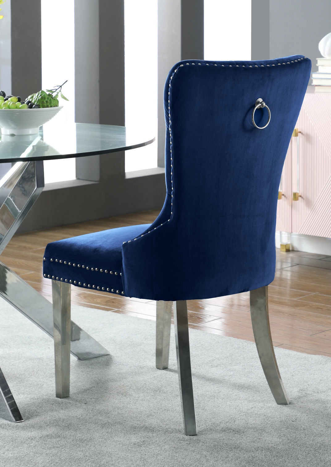 Blue Velvet/ Polished Chrome Accent Chair – C-1262