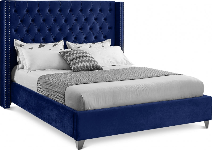 Rich Blue Velvet Fabric Bed – IF-5891