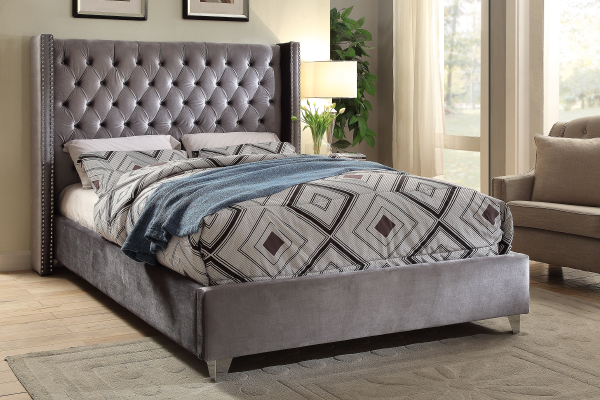 Rich Grey Velvet Fabric Bed – IF-5890