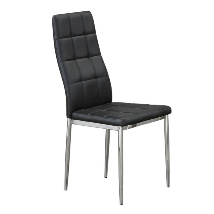 Black Quilted Faux Leather Dining Chair with Chrome Legs – C-1770