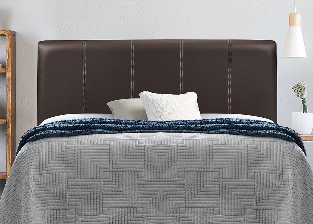 Brown Faux Leather Upholstered Headboard with Nailhead Trim – IF-136E