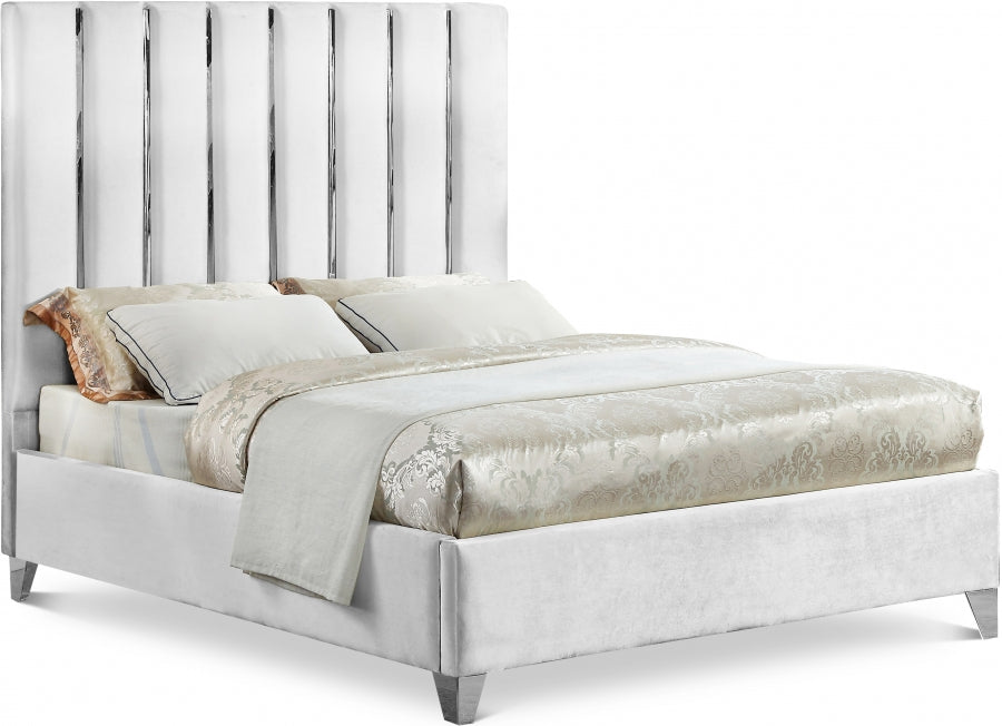 Ivory Velvet Channel-Tufted Bed – IF-5622