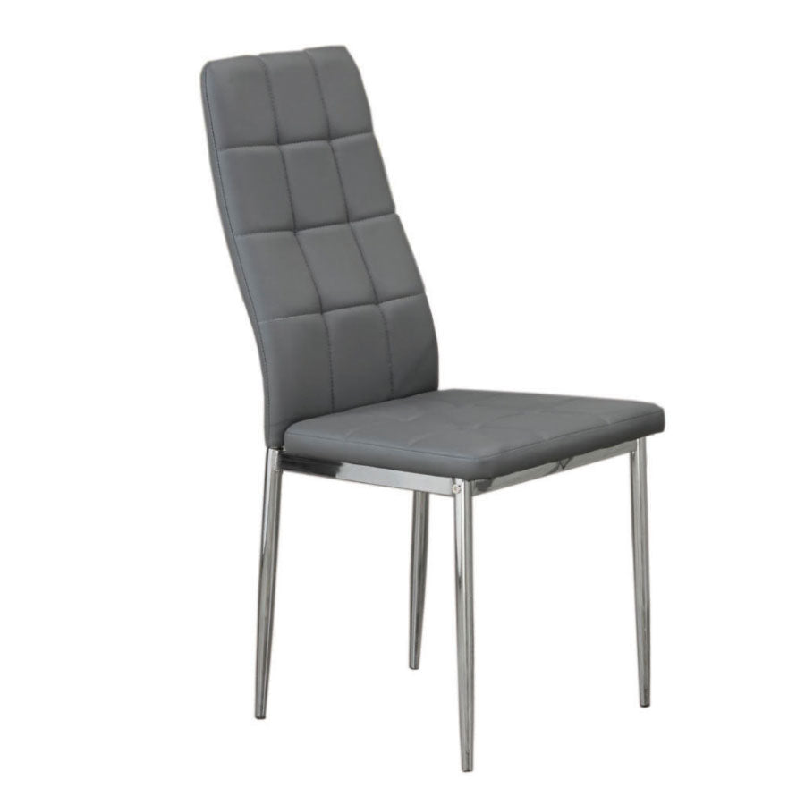 Grey Quilted Faux Leather Dining Chair with Chrome Legs – C-1772