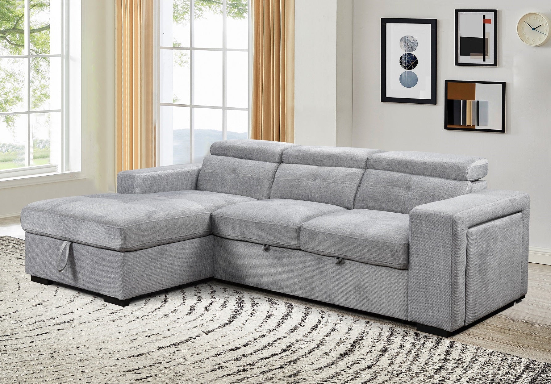 Light Grey Tufted U-Shape Sectional Sofa with Storage – IF-9080 LHF