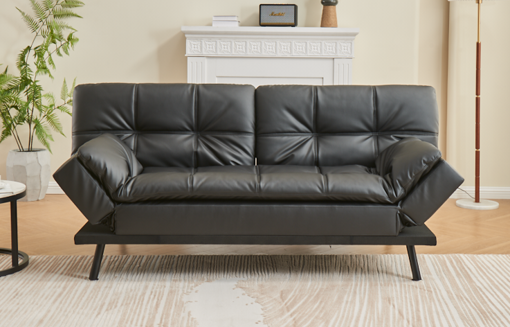 Black Faux Leather Convertible Sofa Bed – IF-8050